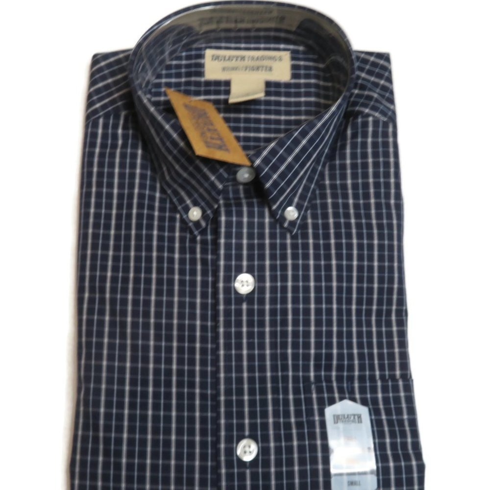 Duluth Trading Wrinklefighter Relaxed Fit Pattern Shirt Blue Plaid Men Small NWT